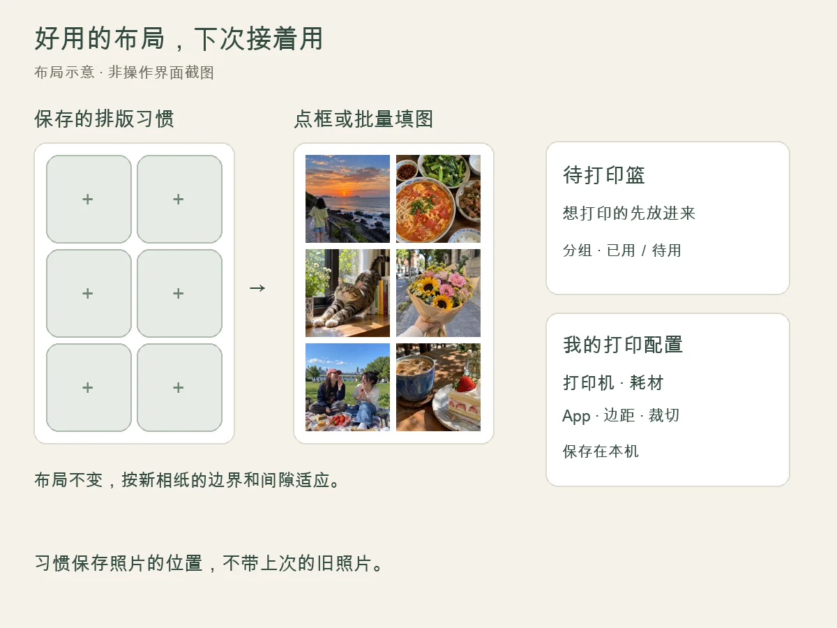 排版习惯保留照片位置,待打印篮和打印配置方便下次继续。